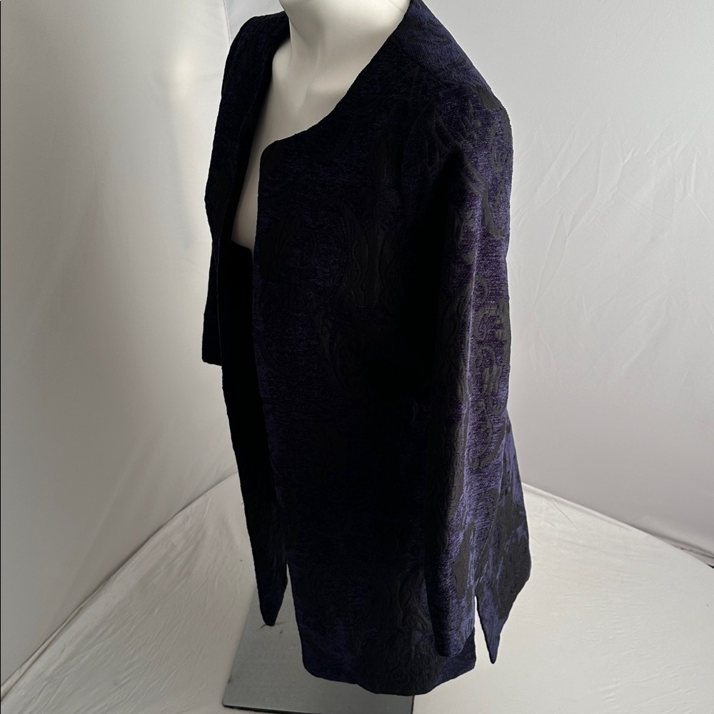 Lucky Brand black and blue brocade open blazer - Picture 4 of 13